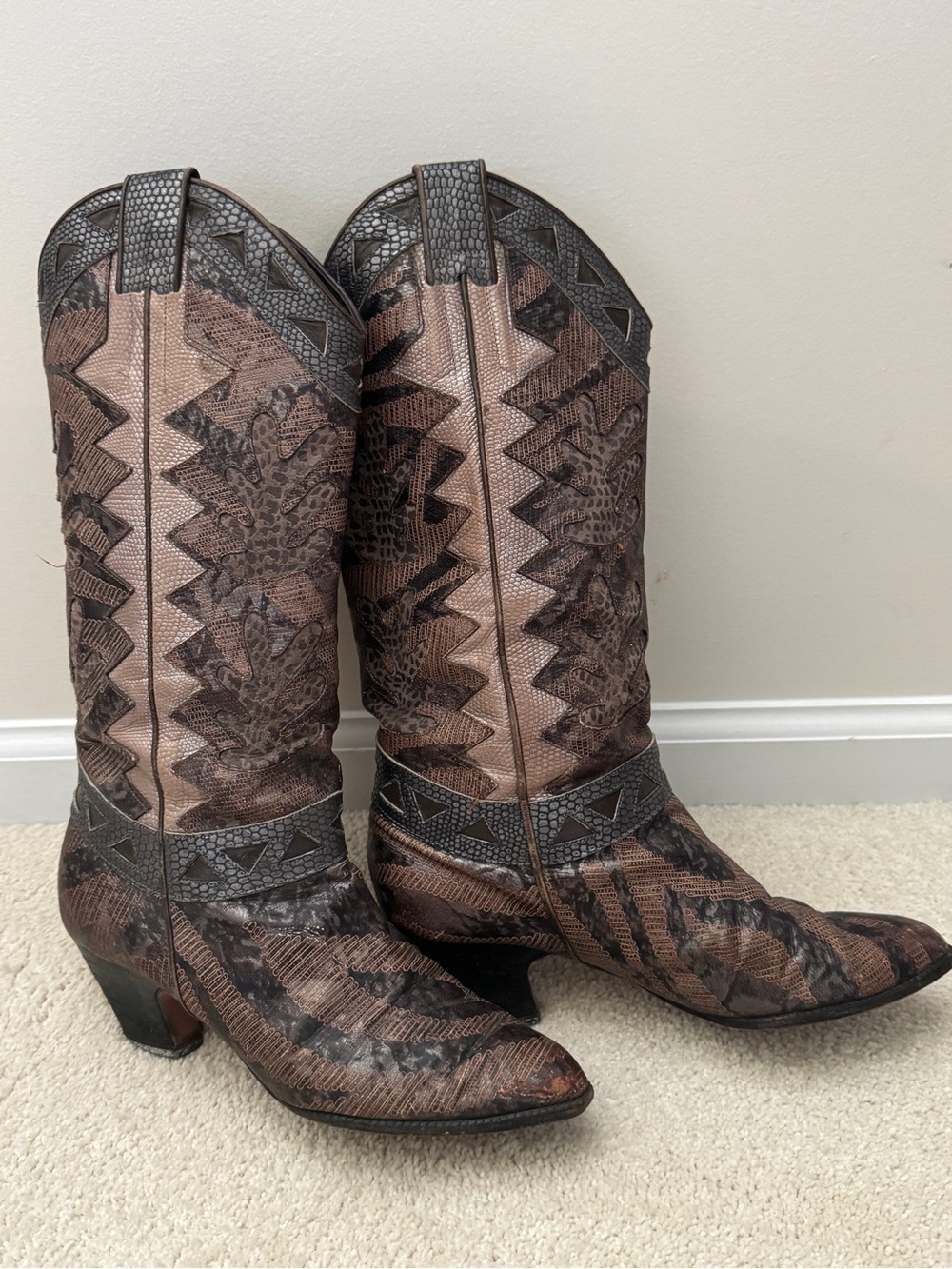 Carlos Falchi Brown and Black Textured Western Boots